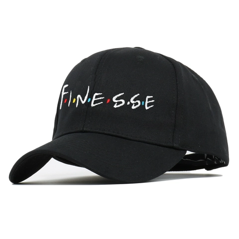 Unisex Cotton Baseball Cap Finesse Letter Embroidery Adjustable Strap Outdoor Sun Hat Streetwear Style Black