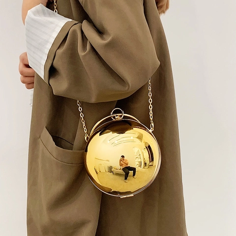 Sfeer Avondtas Acryl Gespiegelde Bal Clutch Met Grote Ronde Ring Handgreep Afneembare Ketting Voor Dames Feest
