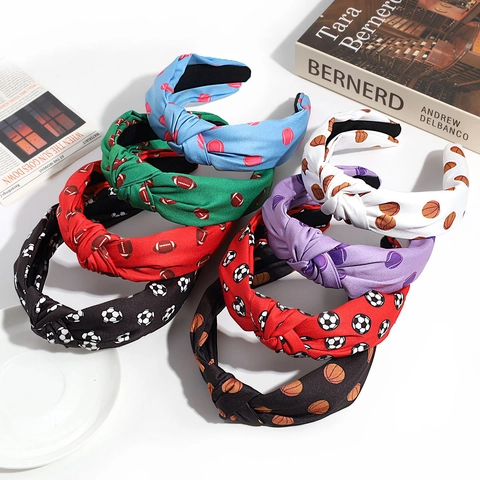 Diadema Anudada Con Estampado De Balones Deportivos De Tela Ancha Para Mujer Accesorios De Moda