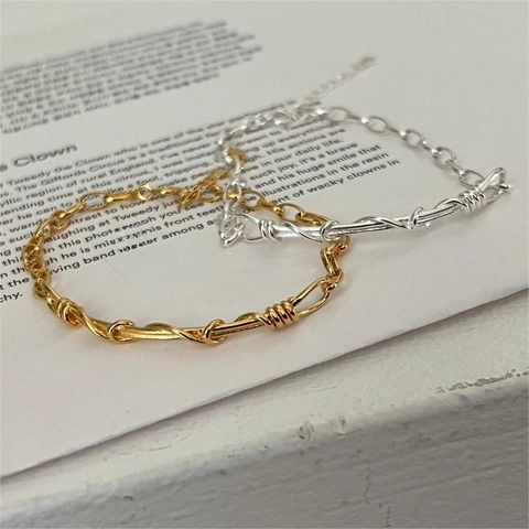 925 Sterling Silber Armband Handgewebtes Gedrehtes Draht Unregelmäßiges Geometrisches Minimalistischer Schmuck