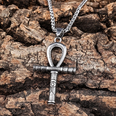 Vintage Egyptian Ankh Cross Pendant Necklace Stainless Steel Eye Of Horus Totem Retro Jewelry For Men