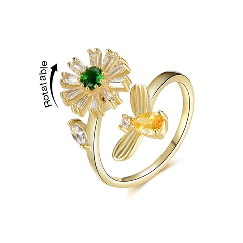 Anello Aperto Ruotabile Rame Zirconia Margherita Ape Regolabile Anello Antistress Per Donne Ragazze