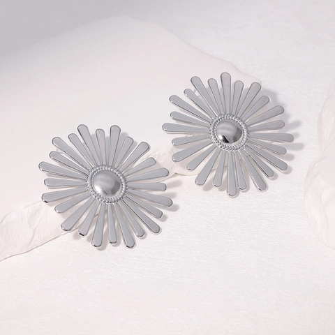 Orecchini A Lobo Girasole Margherita Acciaio Inossidabile Placcato Oro 18K Forma Fiore Radiale Gioielli Vintage Donna
