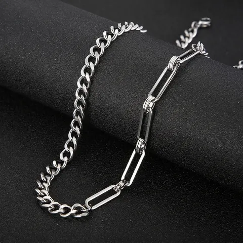 Collier Épissure Acier Inoxydable Argent Chaîne Cubaine Mixte Trombone Minimaliste Bijoux Hip Hop Pour Hommes Femmes