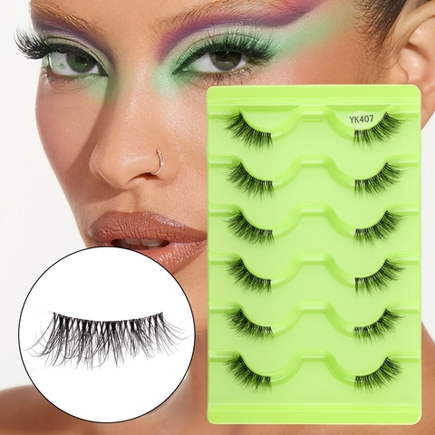 False Eyelashes Transparent Band Natural Voluminous Half Section Segmented Synthetic Fiber Handmade Cruelty Free Elongated Eye Makeup