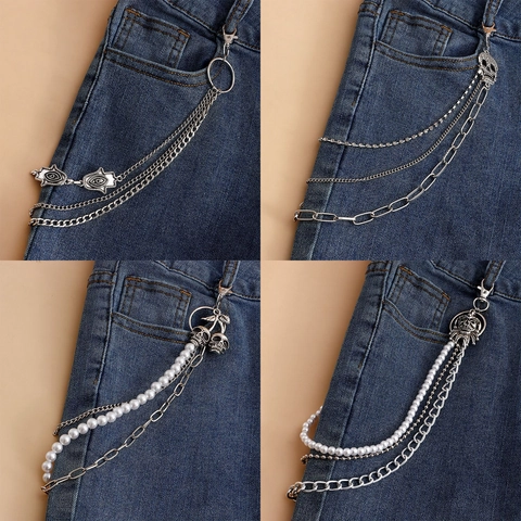 Damen Mehrlagige Taillenkette Punk Gothic Hose Kette Legierung Totenkopf Anhänger Gürtel Perlen Inlaid Körper Schmuck Zubehör
