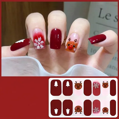 Christmas Nail Stickers Full Cover Snowflake Tree Reindeer Design Glitter Self Adhesive Manicure Wraps DIY Beauty For Women