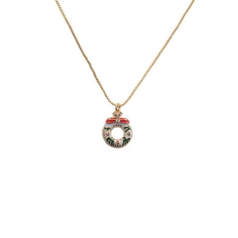 Collana Ciondolo Corona Di Natale Rame Smalto Fiocco Rosso Campanello Zircone Moda Coreana Gioielli Natalizi Donna