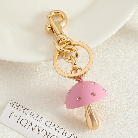 Cute Mushroom Metal Keychain Rhinestone Bag Charm Pendant Key Ring Fashion Jewelry Gift For Women