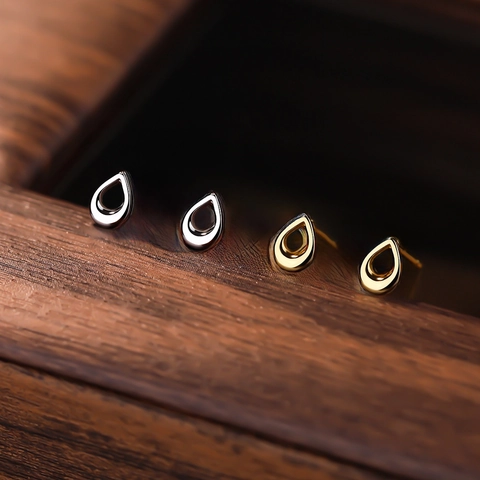 S999 Sterling Silver Water Drop Hollow Stud Earrings For Women Light Luxury Minimalist Teardrop Ear Studs Jewelry