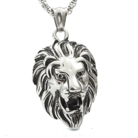 Lion Head Pendant Necklace Titanium Steel Hip Hop Retro Punk Biker Style Jewelry For Men Women