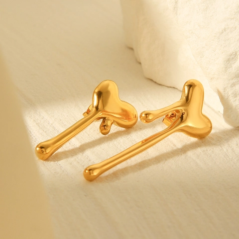 Melting Heart Stud Earrings 18K Gold Plated Stainless Steel Liquid Lava Geometric Jewelry For Women Aesthetic Minimalist