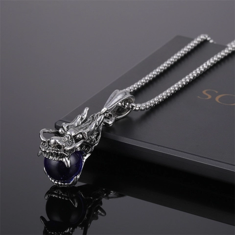 Drachen Anhänger Halskette Edelstahl Hip Hop Gothic Drachenkralle Mit Rundem Edelstein Schmuck Für Herren Damen