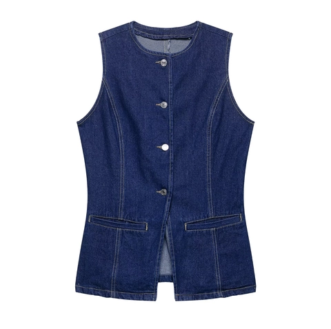 Chaleco Vaquero Y Pantalones Cortos De Cintura Alta Mujer Sin Mangas Con Botones Ropa Casual Streetwear De Verano
