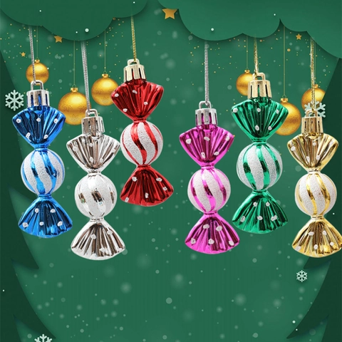 Christmas Candy Ornaments Electroplated Plastic Glitter Candy Shaped Hanging Pendants For Xmas Tree Holiday Decor