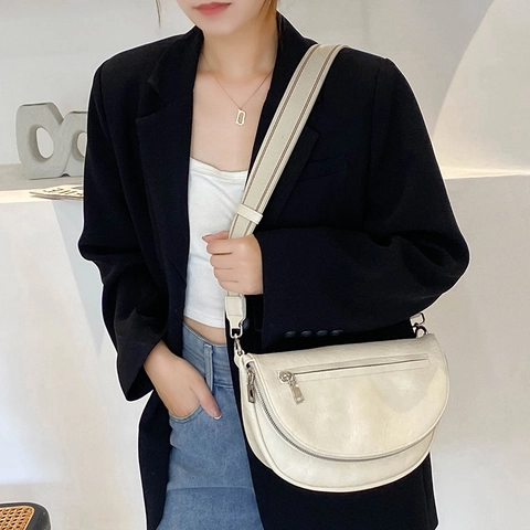 Borsa A Tracolla A Mezzaluna Da Donna In Pelle PU Gran Capacità Borsa Hobo Con Tracolla Larga A Righe Regolabile