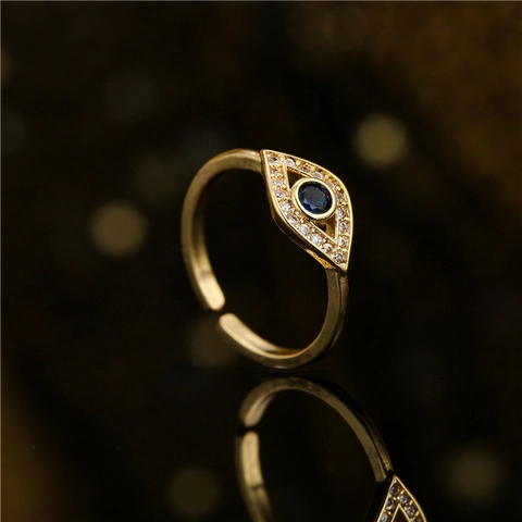 Evil Eye Offener Ring Kupfer 18K Vergoldet Zirkonia Verstellbar Fingerschmuck Für Frauen Nazar Amulett Mode Charm