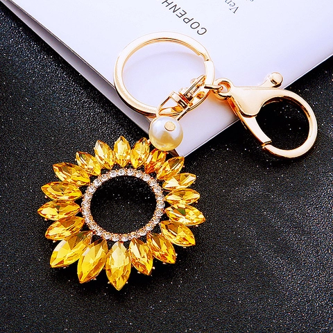 Sunflower Keychain Sunflower Pendant Metal Alloy With Crystal Rhinestones And Artificial Pearl Bag Charm Hanging Ornament For Women