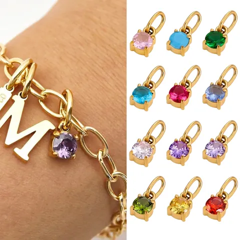 Pendenti In Zirconia Cubica Acciaio Inossidabile Tondi Charms Pietra Portafortuna Colorati Per Creazione Gioielli Fai Da Te