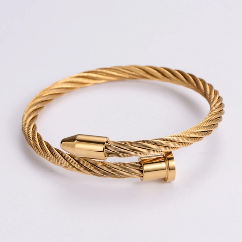 Brazalete Abierto De Acero Inoxidable 316L Con Diseño De Cable Trenzado Estilo Punk Industrial Urban Streetwear Unisex