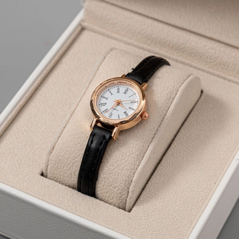 Women's Retro Elegant Quartz Watch Rose Gold Alloy Case Faux Leather Strap Roman Numerals Round Dial Casual Fashion Wrist Watch For Ladies Students Gift
