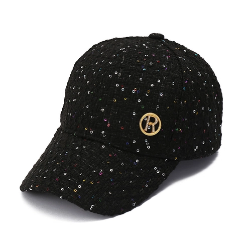 Damen Tweed Pailletten Baseballkappe Mit Metall Strass R Logo Mode Warm Winddicht Verstellbarer Hut Schwarz Weiß