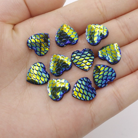 Cabochon A Cuore Con Squame Di Pesce Resina Iridescente Texture Squame Di Sirena Retro Piatto Per Gioielli Fai Da Te