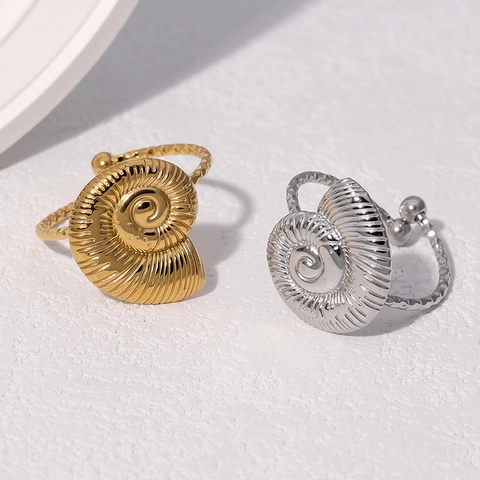 Anillo Abierto Espiral Concha De Nautilo Chapado En Oro De 18K Acero Inoxidable Estilo Océano Joyería Ajustable Para Mujer Tendencia