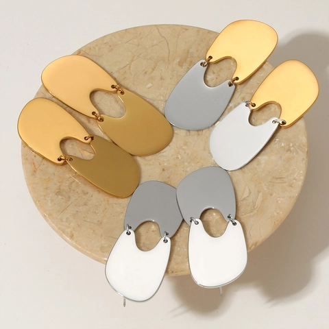 Minimalistische Geometrische Hängeohrringe 316 Edelstahl Pvd Vergoldet Unregelmäßige U-Form Verbunden Dangle Schmuck Damen