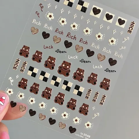 5D Relief Nail Art Stickers Cute Cartoon Bear Rabbit Pattern 3D Embossed Self Adhesive Resin Manicure Decoration For Girls