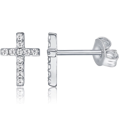 Fashion 925 Sterling Silver Cross Stud Earrings For Women Shiny Rhinestone Inlaid Hypoallergenic Electroplated Jewelry