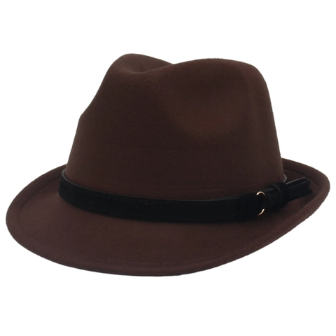 Vintage Woolen Fedora Hat British Style Jazz Cap Short Brim With Decorative Belt Gold Buckle Classic Unisex Headwear