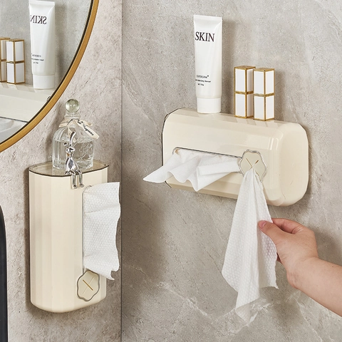 Scatola Porta Fazzoletti Da Parete Senza Foro Distributore Di Asciugamani In Plastica Impermeabile Organizzatore Bagno Decoro Coniglio Stile Crema
