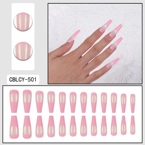 Unghie Finte French Rosa Acceso Forma A Bara Lunghe Lucide In Plastica ABS Per Donne E Ragazze