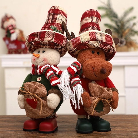 Adorno Figura Navidad Arpillera Felpa Papá Noel Muñeco Nieve Reno Sombrero Cuadros Decoración Hogar Estatuilla