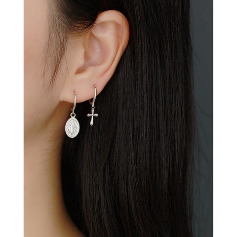Orecchini A Cerchio Con Croce Minimalisti Argento Sterling 925 Gioielli Huggie Pendenti Per Donne Ragazze Lucido