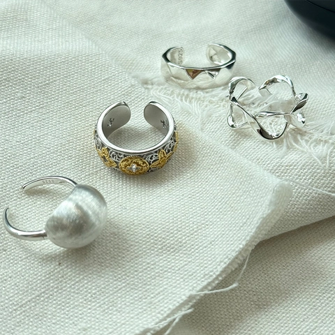 925 Sterling Silver Adjustable Open Rings For Women Minimalist Geometric Butterfly Floral Vintage Gold Plated Jewelry Gift