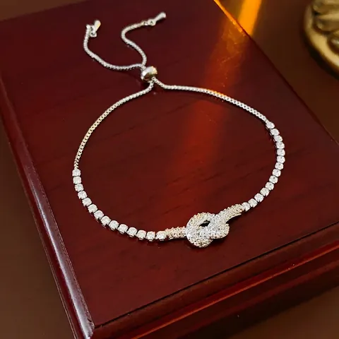 Knot Bracelet Gold Plated Copper Cubic Zirconia Adjustable Drawstring Minimalist Luxury Jewelry For Women