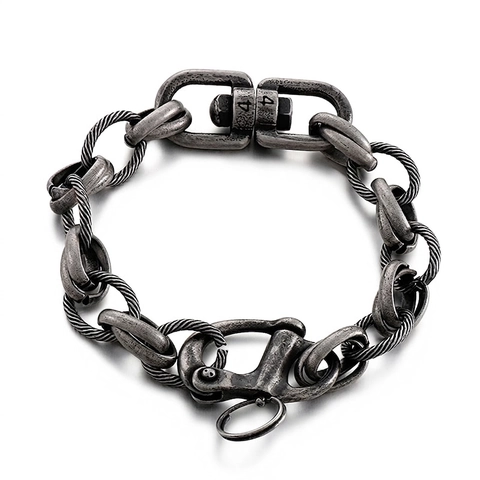 Vintage Industrial Punk Style Stainless Steel Link Chain Bracelet For Men With D-Shackle Clasp Streetwear Jewelry