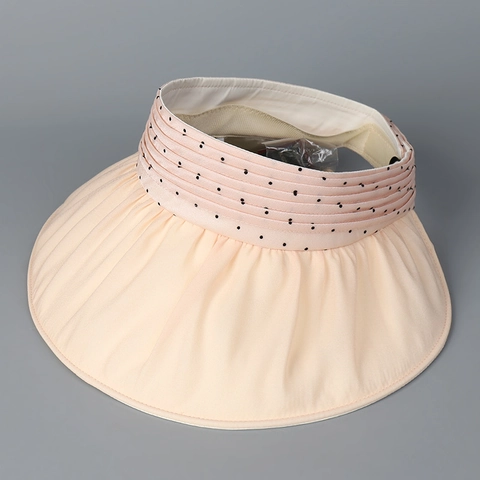 Women Topless Sun Hat Wide Brim UV Protection Foldable Portable Polka Dot Polyester Breathable Summer Beach Visor