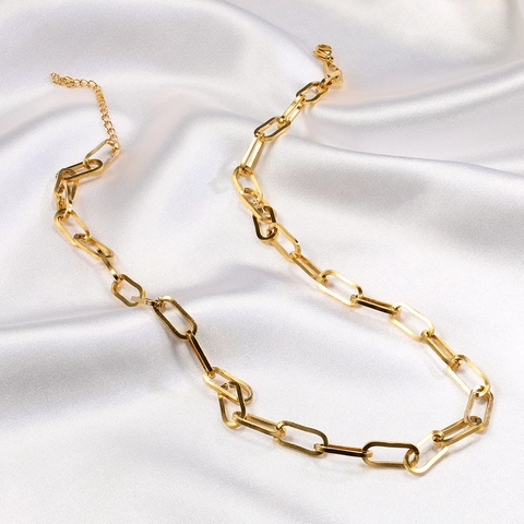 Paperclip Chain Necklace 18K Gold Plated Stainless Steel Adjustable Link Minimalist Jewelry For Women