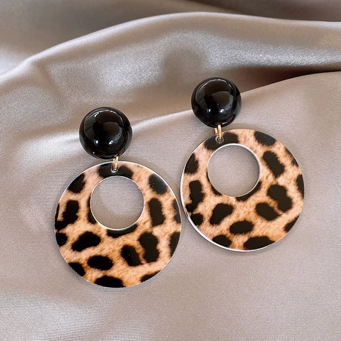 Orecchini In Acrilico Tondi Cavi Con Stampa Leopardata Con Perno In Argento Sterling 925 Geometrici Retro Moda