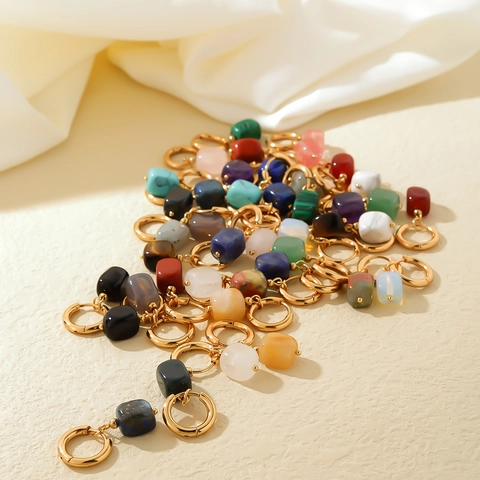 Natuursteen Hoop Oorbellen Roestvrij Staal Geometrische Vierkante Hanger Vergulde Vintage Sieraden Voor Vrouwen