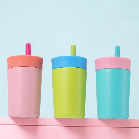 Kids Vacuum Insulated Tumbler 304 Stainless Steel Water Bottle With Straw Leak Proof Portable Mini Coffee Cup