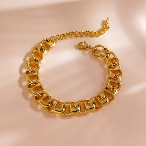 Bracciale a Catena Grossa in Acciaio Inossidabile Hip Hop Placcato Oro 14K Bracciale a Maglie Spesse per Uomo Donna Gioielli Punk