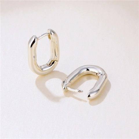 Orecchini A Cerchio Minimalisti A Forma Di U Per Donna Geometrici Ovali Rettangolari In Rame Placcati Oro Argento Moda