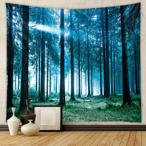 Tapiz de Pared Paisaje de Bosque Natural Impresión de Poliéster Cielo Estrellado Cascada Decoración Bohemia Para Dormitorio Sala de Estar