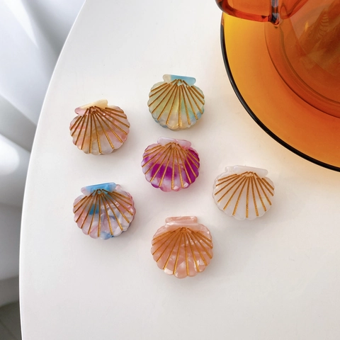 Pinza Para El Pelo Con Forma De Concha Pequeña De Acetato Elegante Dulce Mini Clip Para Flequillo Y Parte Posterior