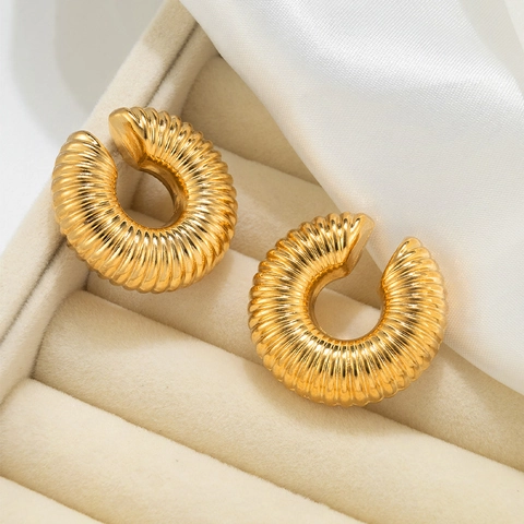 Chunky C Form Creolen Für Frauen Edelstahl Vergoldet Hohl Texturiert Retro Geometrisch Minimalistischer Schmuck