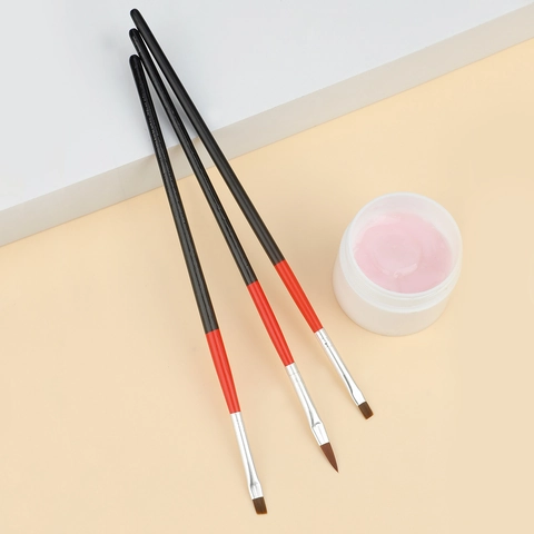 Pennelli Professionali Per Nail Art Manico Legno Pittura Disegno Strumento Rivestimento Setole Fibra Sintetica Nero Rosso Manicure